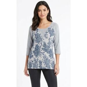 HANNAH Women's Pullover Sweater 2XL Floral Sequined Blue Gray Cozy Cotton